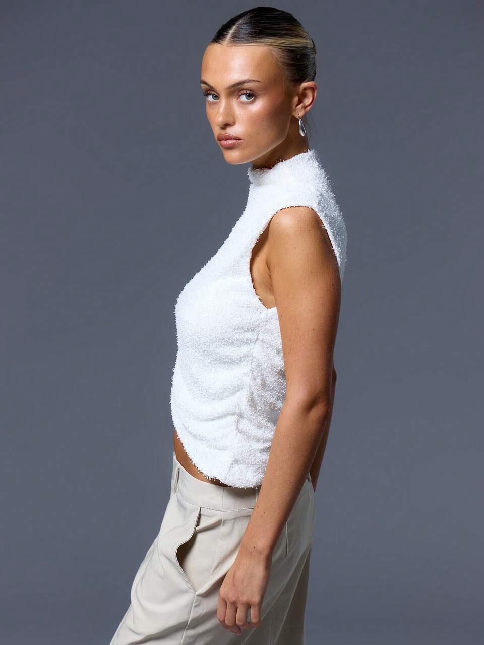 Mock Neck Asymmetrical Hem Sleeveless Tank Top Elegant Casual Blancs Airport Outfits Holiday Cute Festival Elegant Spring Summer
