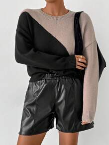 Chiquease Women's Colorblock Round Neck Long Sleeve Casual Pullover Sweater, Knit Pullover Fall Winter - Multicolor - View 6