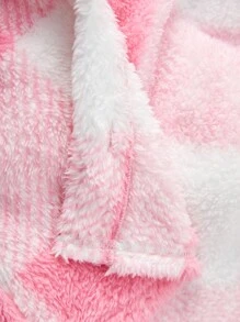 女婴毛绒格子翻领夹克，适合户外、秋冬季、圣诞节 - 粉色 - 查看 8
