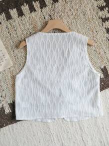 SHEIN VCAY 女士休闲抽绳无袖纹理面料度假上衣 - 白色 - 查看 8