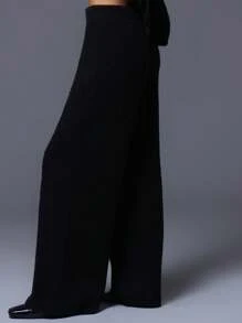 MUSERA Wide Leg Knitted Trousers - Black - View 3