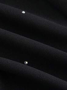 SHEIN MOD Pantalones con detalles de rhinestones negros para citas, vacaciones, fiestas, disfraces con aberturas, pantalones con rhinestones, gótico - Negro - Ver 4