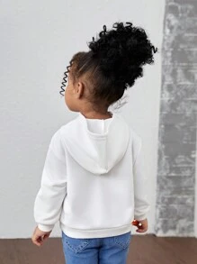 SHEIN Leap Crew Baby Girl Cute Floral Embroidered White Hooded Sweatshirt For Fall & Winter - White - View 2