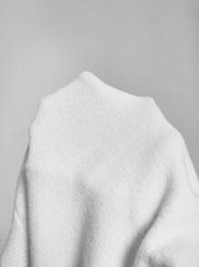 SHEIN MOD Plus Size Strapless Cable Knit Bow Long Sleeve Sweater - Black and White - View 6