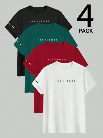 Manfinity Hypemode 男式字母印花休闲圆领短袖 T 恤洛杉矶衬衫多件装上衣