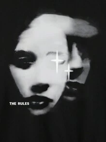 Manfinity Roughcore 男士圆领面部印花长袖休闲宽松时尚运动衫，万圣节黑色运动衫外出街头装圆领图案运动衫，适合朋友、丈夫、男朋友的礼物 - 黑色 - 查看 4