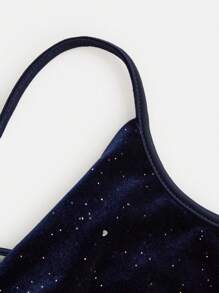 SHEIN Leap Crew Navy Blue Sequin Velvet Criss-Cross Strap Party Dress For Teen Girls, Suitable For Valentine's Day, Holiday Wear - Navy Blue - View 7