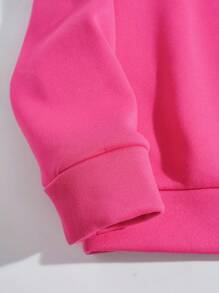 INAWLY 女士休闲标语印花保暖连帽衫，长袖上衣，毕业季、教师节、返校季套头衫 - 玫紅色 - 查看 5