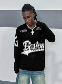 Manfinity EMRG Men's Letter Print Crew Neck Casual Long Sleeve Pullover Sweater