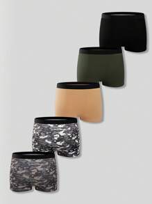 5 条装纯色迷彩舒适柔软透气平角内裤，适合青少年男孩 - 彩色 - 查看 2