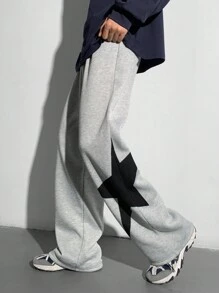 SHEIN 1 Stück lässige Sport-Streetwear, bequem und vielseitig, locker geschnitten, seitlich bedrucktes Stern-Muster, gerade geschnittene Lässig Hemd, Schulanfangs-Kleidung, Herbst und Winter - Hellgrau - Übersicht 12