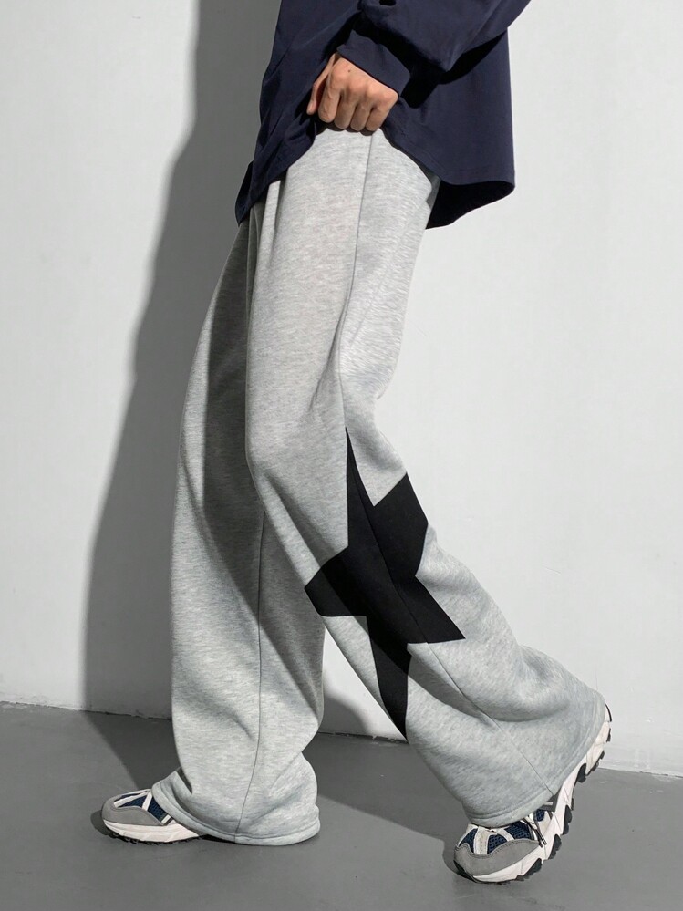 青少年男童休闲运动街头风宽松直筒休闲运动裤，舒适百搭，性价比超高，侧边印花星形图案，适合返校、秋冬季穿着。 - 淺灰色 - 查看 12