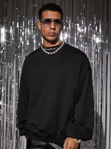 Manfinity VCAY Men's Casual English Text Printed Loose Fit Long Sleeve Sweatshirt, For Fall Winter - Black - View 3