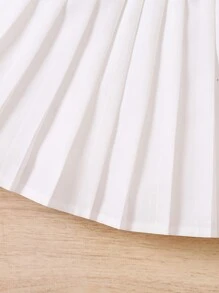 SHEIN 2 件套女童黑色字母印花领运动衫和白色褶皱迷你裙，时尚可爱的春/秋/冬装 - 墨綠色 - 查看 6