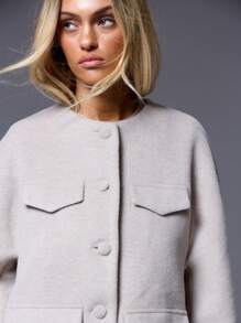 MUSERA Round Neck Flap Detail Coat  , Summer, Cute Classy Occasion Summer Holiday Winter Evening - Grey - View 5