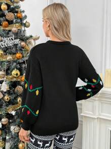 SHEIN Pull tricoté de maternité, pull de Noël tricoté à manches longues et col ras-du-cou pour femmes enceintes - Multicolore - Voir 2