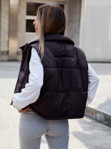 Aveloria Affinna French Style Ins Vest For Women, Winter Clothes New Design Zipper Stand Collar Fashion Outer Wear WaistPuffer CoatPadded Insulated Polyfill Synthetic Insulation Winter Coat Winter Jacket Jacket Fashion Winter Clothes Outfit