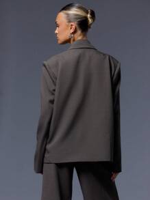 MUSERA 修身宽松西装外套，翻领双排扣，优雅专业，商务休闲，适合度假、秋冬、工作、办公室、约会、外出、返校、婚礼宾客等场合，可爱日常，打造精致胶囊衣橱，绿色春季 - 軍綠色 - 查看 3