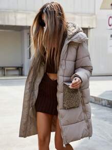 GENKIRA Áo khoác đệm dày chắp vá mới cho phụ nữ, xu hướng quần áo mùa đông phổ biến - Màu Khaki - Xem 1