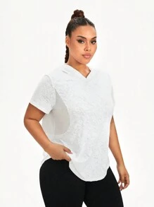 Plus Size Floral Contrast Mesh Splice Hoodie