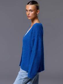 MUSERA Cárdigan de punto de mohair con abotonadura, básico lindo del estilo Y2K de los 90, casual, para aeropuerto y vacaciones, oversize