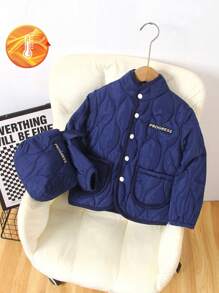 SHEIN 1pc Young Boy Thick Quilted Long Sleeve Padded Coat, Warm For Outdoor Activities In Autumn/Winter - Royal Blue - View 6