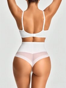 SHAPORA Women's Solid Color Minimalist Stretch Breathable Mesh Contrast High Waist Shaping Leggings - White - View 3