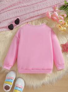 SHEIN Bé gái Vòng cổ Tay áo dài Áo nỉ Với Mặt trước Thêu Tiếng Anh - Hồng - Xem 2