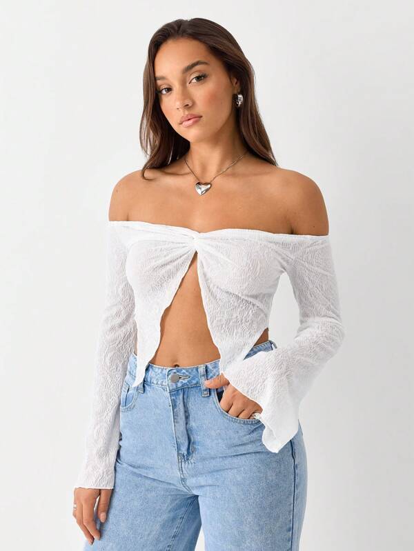 SHEIN X  Ignacia Antonia TRNVIE Top de tirantes con hombro descubierto y abertura en la espalda, sexy estilo americano para mujer, mangas largas de verano