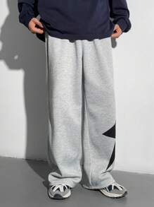 SHEIN 1 Stück lässige Sport-Streetwear, bequem und vielseitig, locker geschnitten, seitlich bedrucktes Stern-Muster, gerade geschnittene Lässig Hemd, Schulanfangs-Kleidung, Herbst und Winter - Hellgrau - Übersicht 10