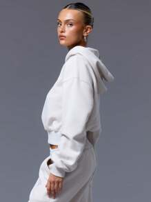 MUSERA Cropped '' Embroidered Cinched Waist Tracksuit Hoodie Only Casual - Apricot - View 2