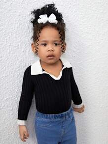 SHEIN Sweater Bayi Perempuan - Hitam dan Putih - View 3