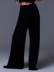 MUSERA Wide Leg Knitted Trousers - Black - View 4