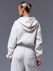 MUSERA Cropped '' Embroidered Cinched Waist Tracksuit Hoodie Only Casual - Apricot - View 3