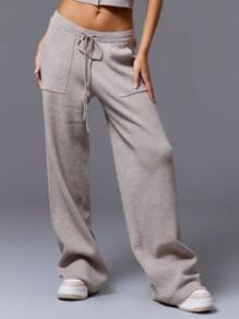 MUSERA Quần dài dệt kim có túi lớn, thắt eo, phong cách mùa xuân, Y2K, 90s, thường ngày, dễ thương, phù hợp đi sân bay, đi nghỉ mát, mùa hè, đi học, mùa đông, mặc hàng ngày, công sở, thanh lịch, áo len mùa xuân. - Màu Khaki - Xem 2