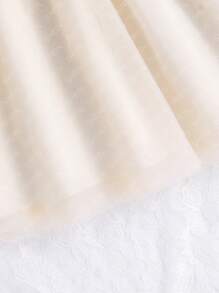 SHEIN Glamorique Kids Christmas Young Girl Sequin Dress, Beige-Color Beaded Long Sleeve Blouse Paired With Beige Tulle, Bow Decor At Waist. Perfect For Party Or Special Events, Instantly Become The Center Of Attention - Champagne - View 5