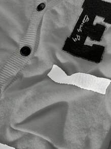 SHEIN Unity 女式休闲拼色双口袋字母压纹纽扣正面开衫，秋冬 - 灰色 - 查看 4