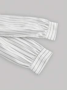 SHEIN MOD Plus Size Black White Stripe Print Cross-Wrap Ruffle Long Sleeve Women Dress,Business Women Clothes,Beach Women Outfits,Graduation Dress