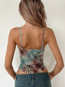 SHEIN ICON 时尚短款网眼 & 动物印花吊带背心