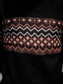 Manfinity Homme Áo len chui đầu dài tay cổ tròn in họa tiết hình học nhiều màu sắc cho nam, đi chơi, chồng - màu đen - Xem 3