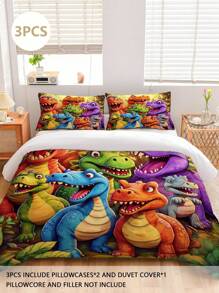 Bộ đồ giường khủng long nhiều màu sắc 3 món, sản phẩm đồ giường thoải mái bao gồm 1 vỏ chăn + 2 vỏ gối, làm bằng vải sợi polyester 100% mềm mại, thích hợp cho phòng ngủ và ký túc xá thanh thiếu niên hoặc du lịch - Nhiều màu - Xem 1