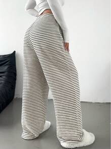 Flirla Quần sọc buộc dây phía trước đa năng thường ngày cỡ lớn, mặc hàng ngày - Màu be - Xem 2