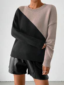 Chiquease Women's Colorblock Round Neck Long Sleeve Casual Pullover Sweater, Knit Pullover Fall Winter - Multicolor - View 4