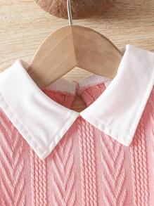 SHEIN Baby Mädchen 2-teiliges Set aus Langarmshirt mit Kontrast-Kragen-Patchwork und Hosen für Frühling/Herbst