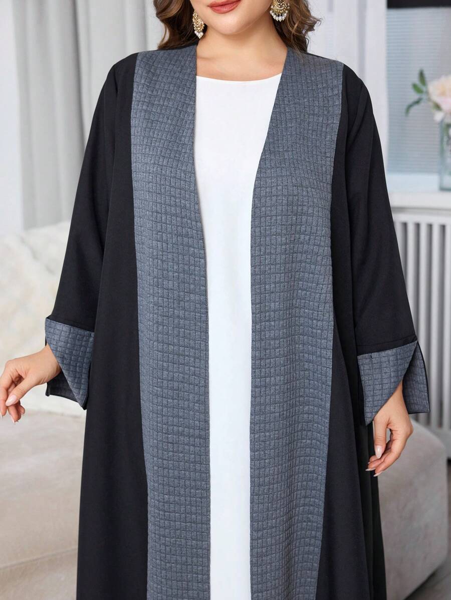 SHEIN Najma Plus Size Contrast Color Long Sleeve Arabic Abaya Robe