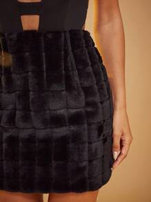 Hauture Super Deep Plunge Halter Open Back Fuzzy Dress