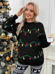 SHEIN Pull tricoté de maternité, pull de Noël tricoté à manches longues et col ras-du-cou pour femmes enceintes - Multicolore - Voir 4