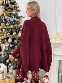 SHEIN Maternity High-Neck Batwing Sleeve Solid Color Casual Sweater - Burgundy - View 2
