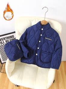 SHEIN 1pc Young Boy Thick Quilted Long Sleeve Padded Coat, Warm For Outdoor Activities In Autumn/Winter - Royal Blue - View 1