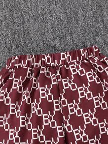 SHEIN Bộ áo len cardigan in chữ thanh lịch dành cho bé trai ngoài trời - Màu Đỏ Sâu - Xem 8